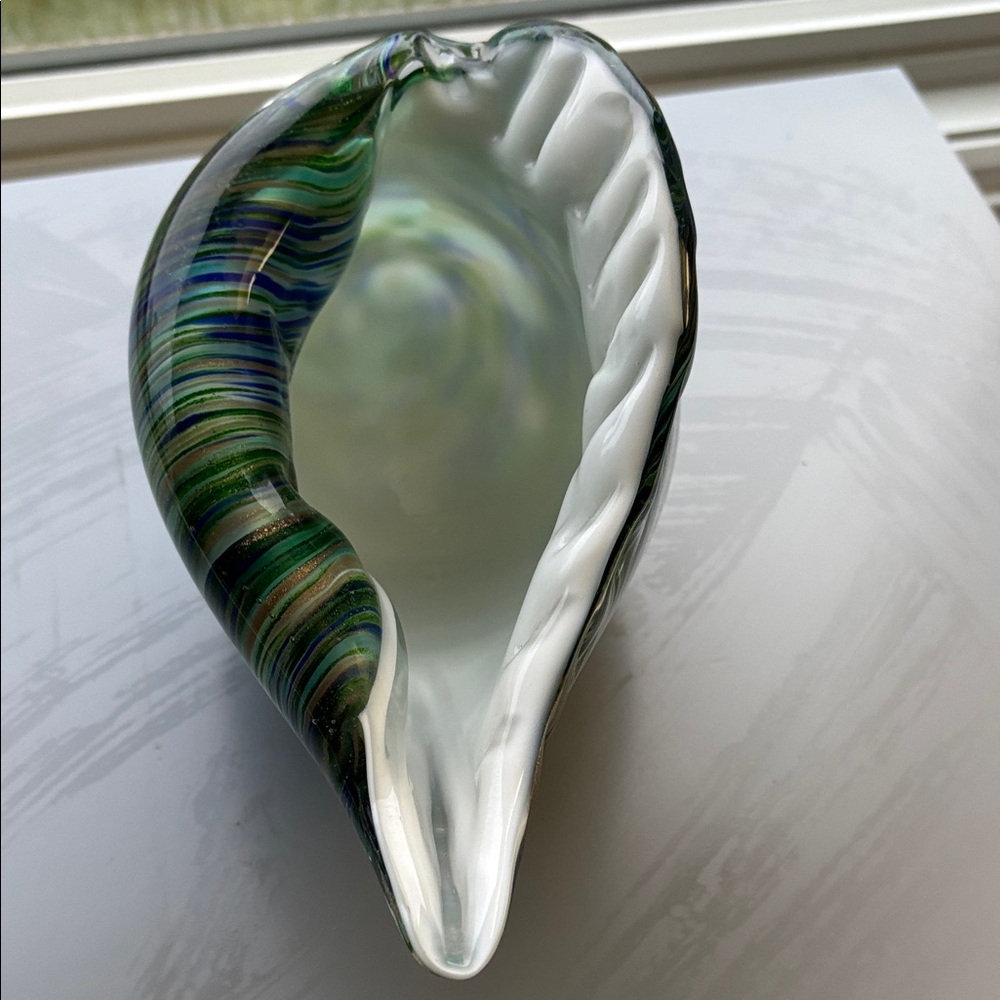 Handblown Blue & Green Swirl Glass Shell Sculpture - Picture 7 of 10